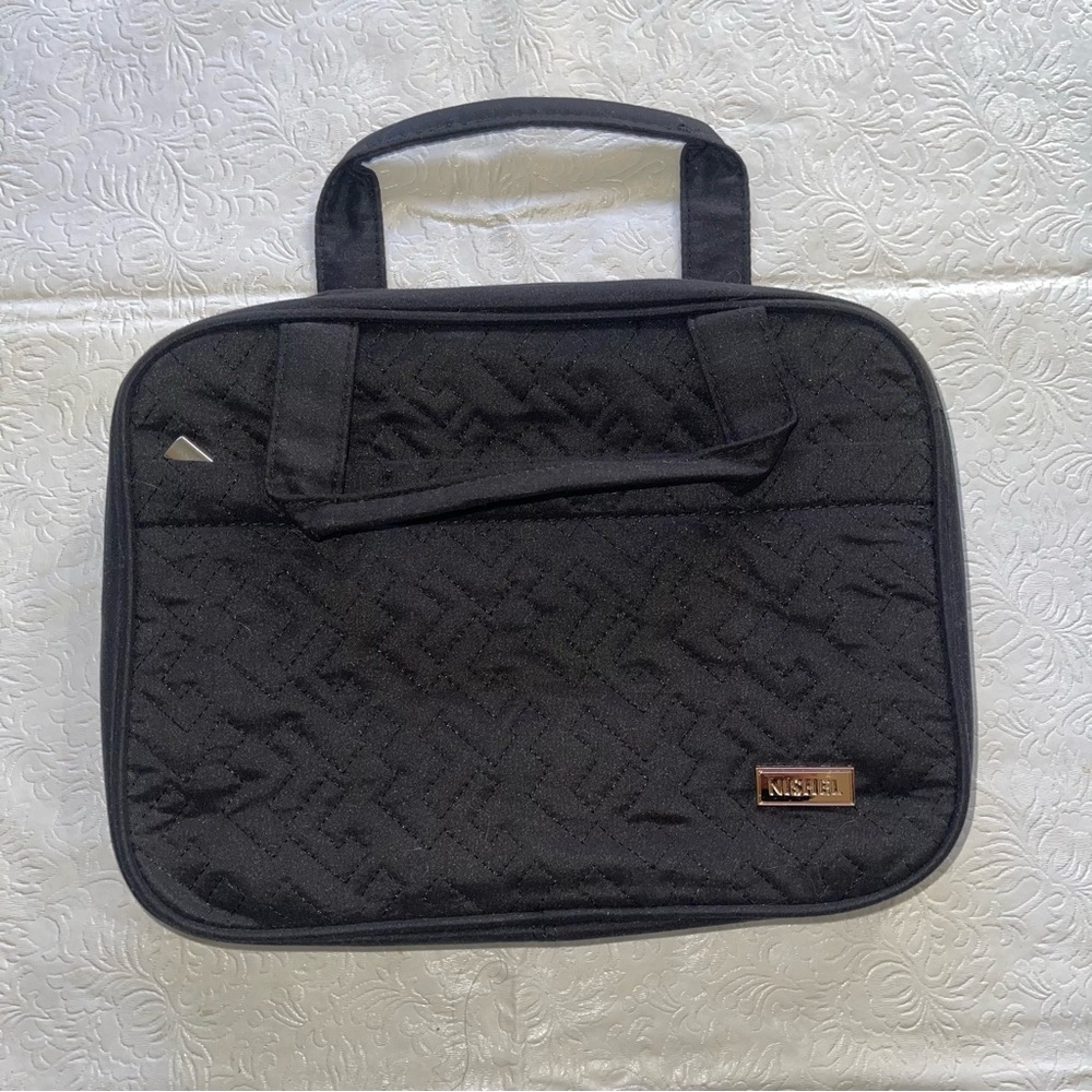 NISHEL Black Travel Toiletry Quilted Bag Portable Makeup Organizer Cosmetic Case